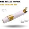 400Pcs Pre Rolled Gold Plastic Cutlery Set, 100 Pack Wrapped Plastic Silverware Set with Napkins, Spoons, Forks, Knives, Premium